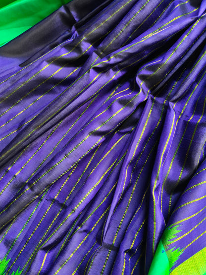 PURPLE SILK PURE HANDLOOM GADWAL SAREE