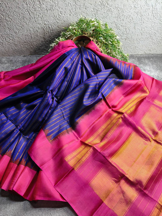 PURPLE SILK PURE HANDLOOM GADWAL SAREE