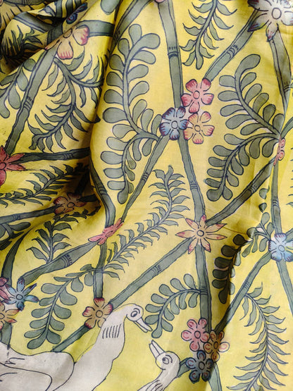 YELLOW ORGANZA PURE HANDLOOM KALAMKARI SAREE