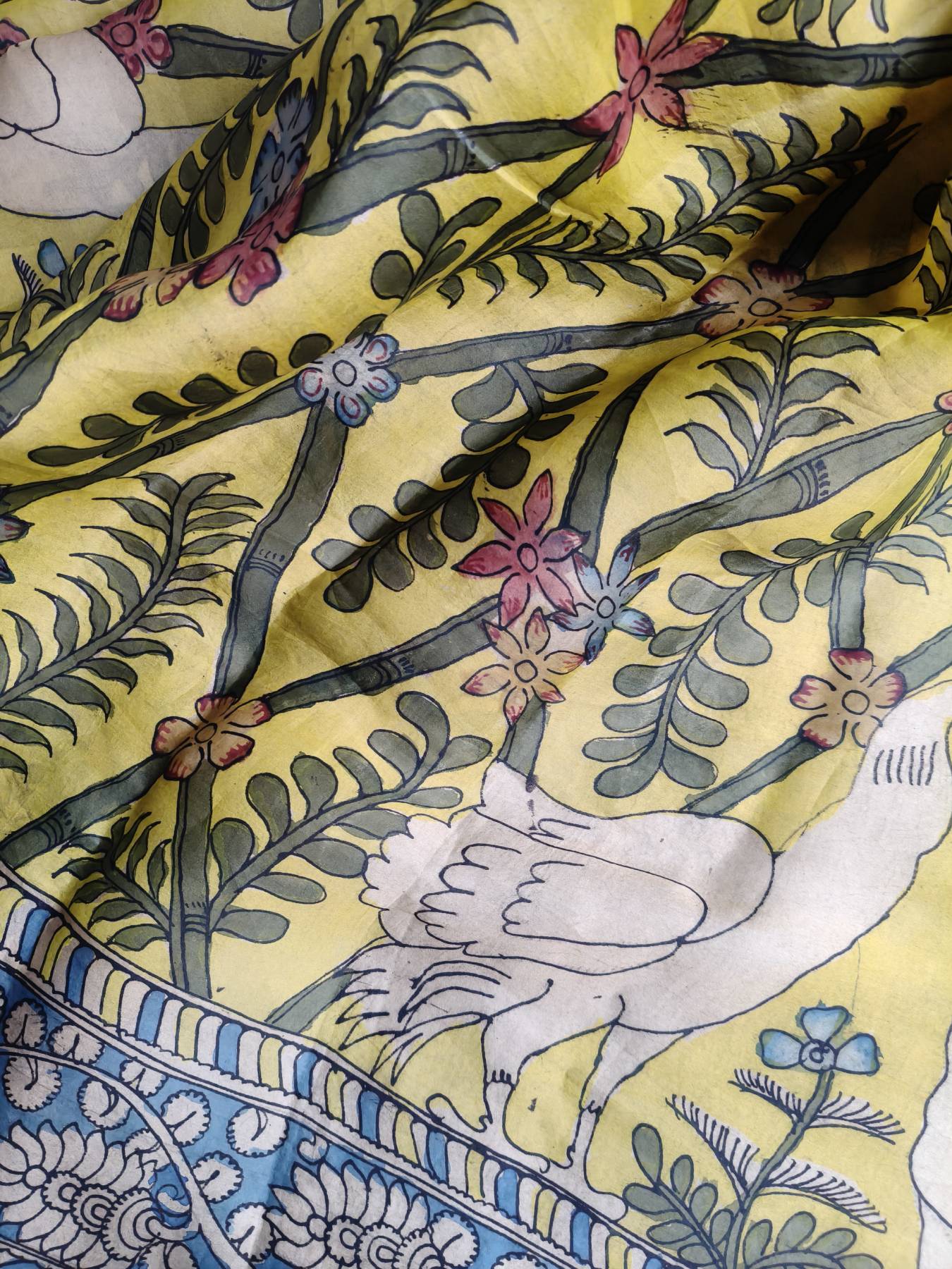 YELLOW ORGANZA PURE HANDLOOM KALAMKARI SAREE