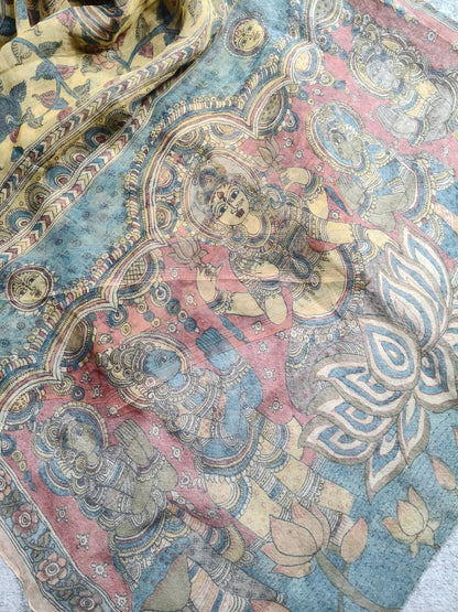 YELLOW ORGANZA PURE HANDLOOM KALAMKARI SAREE