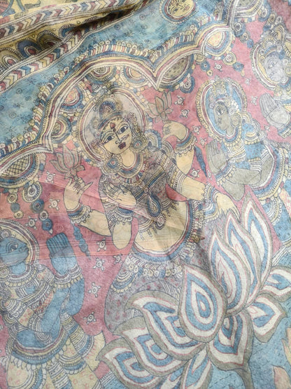 YELLOW ORGANZA PURE HANDLOOM KALAMKARI SAREE