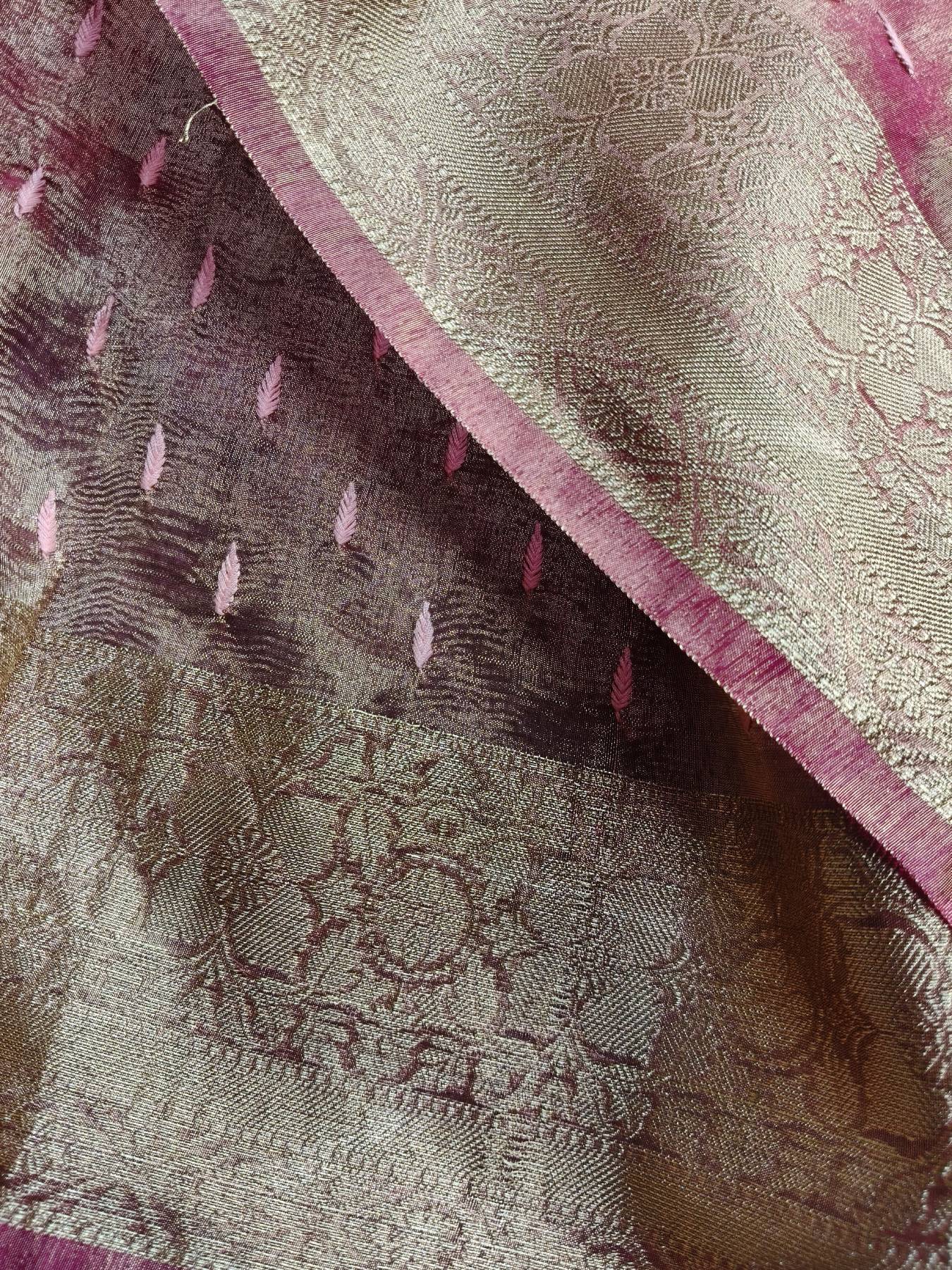 PINK TISSUE PURE HANDLOOM LUCKNOWI SAREE