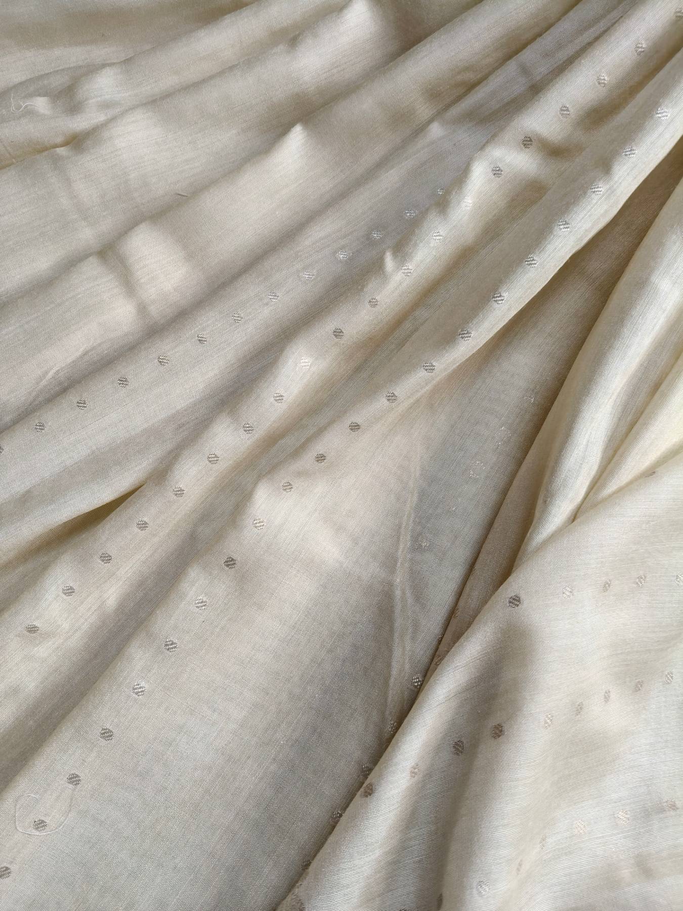 OFF WHITE MOONGA TASSAR PURE HANDLOOM BANARASI SAREE