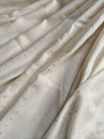 OFF WHITE MOONGA TASSAR PURE HANDLOOM BANARASI SAREE