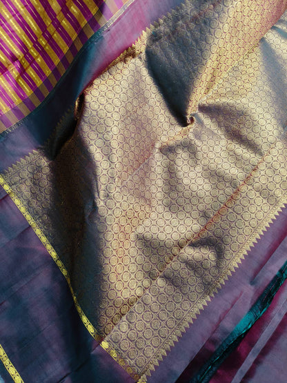 MUSTARD YELLOW PINK SILK PURE HANDLOOM KANJIVARAM SAREE