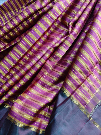MUSTARD YELLOW PINK SILK PURE HANDLOOM KANJIVARAM SAREE
