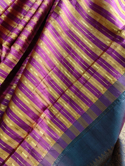 MUSTARD YELLOW PINK SILK PURE HANDLOOM KANJIVARAM SAREE