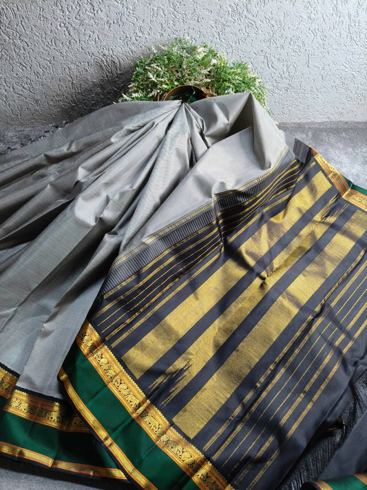 GREY SILK PURE HANDLOOM KANJIVARAM SAREE