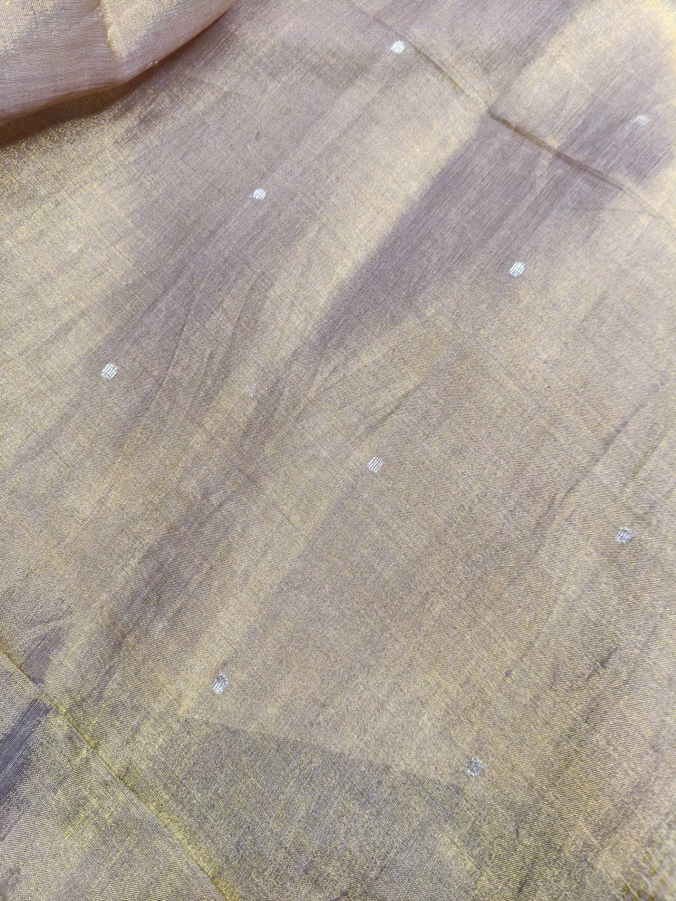 BEIGE PURE HANDLOOM MUL TISSUE SAREE