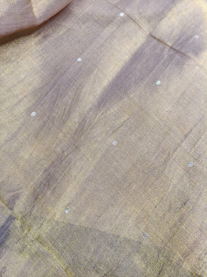 BEIGE PURE HANDLOOM MUL TISSUE SAREE