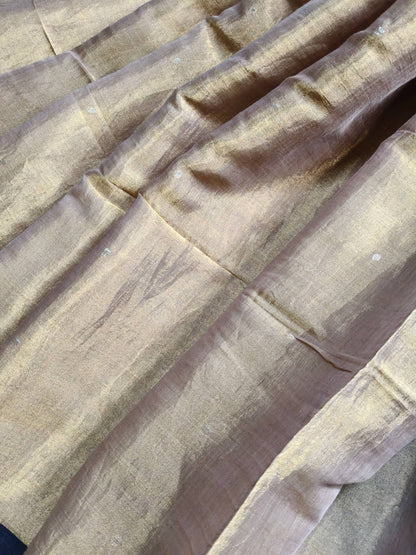 BEIGE PURE HANDLOOM MUL TISSUE SAREE