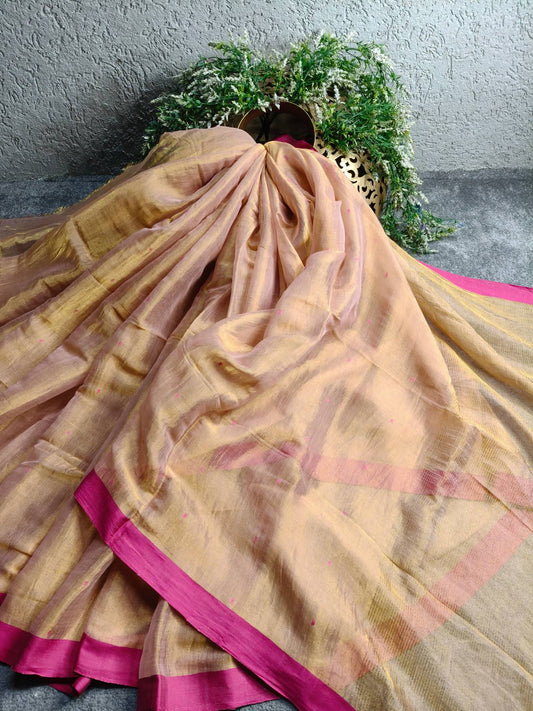 ROSE GOLD PURE HANDLOOM MUL TISSUE SAREE