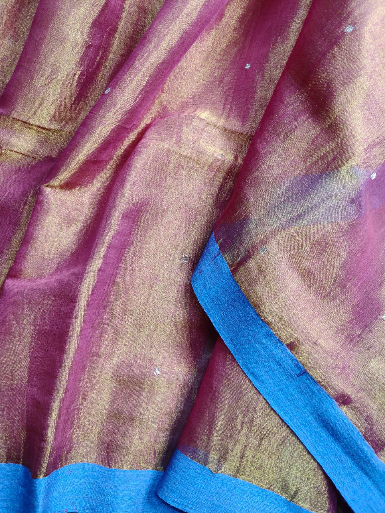 BLUE GOLD PURE HANDLOOM MUL TISSUE SAREE