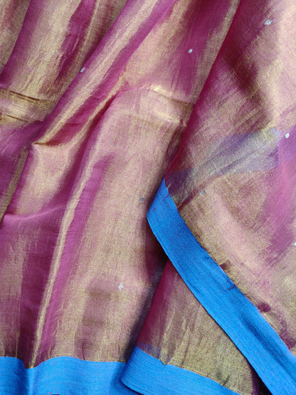 BLUE GOLD PURE HANDLOOM MUL TISSUE SAREE