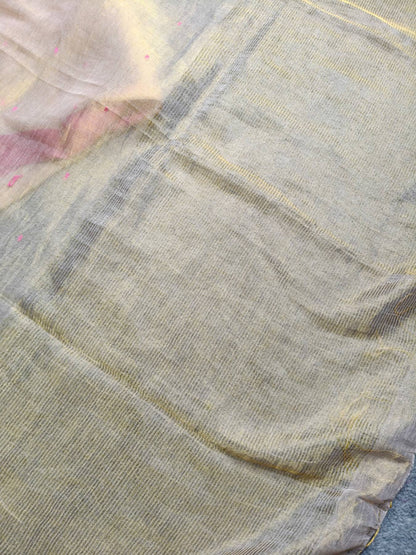 LIGHT GOLD HANDLOOM MUL TISSUE SAREE