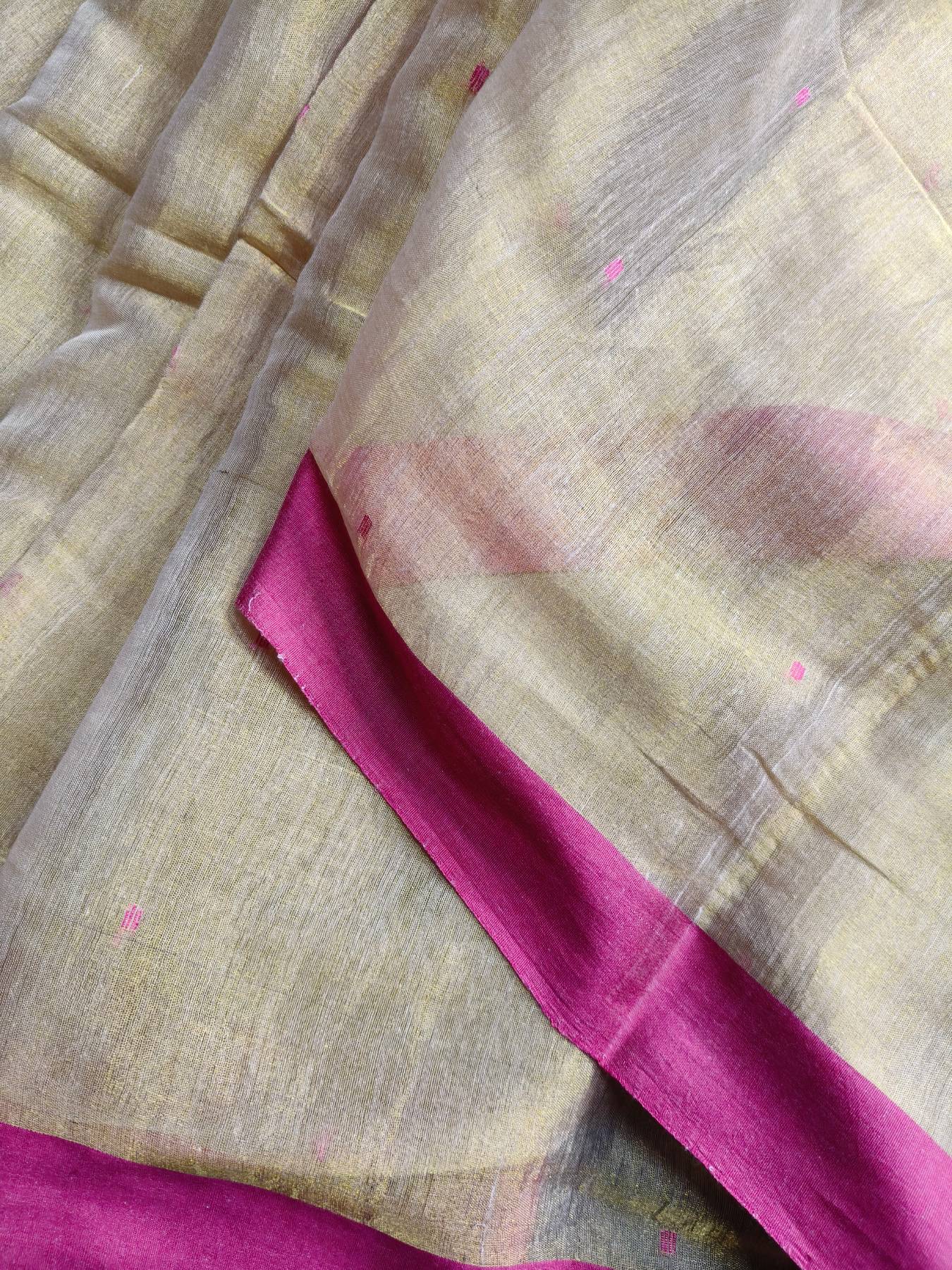 LIGHT GOLD HANDLOOM MUL TISSUE SAREE