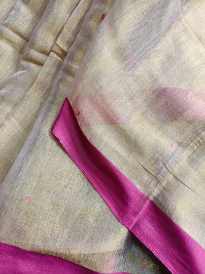 LIGHT GOLD HANDLOOM MUL TISSUE SAREE
