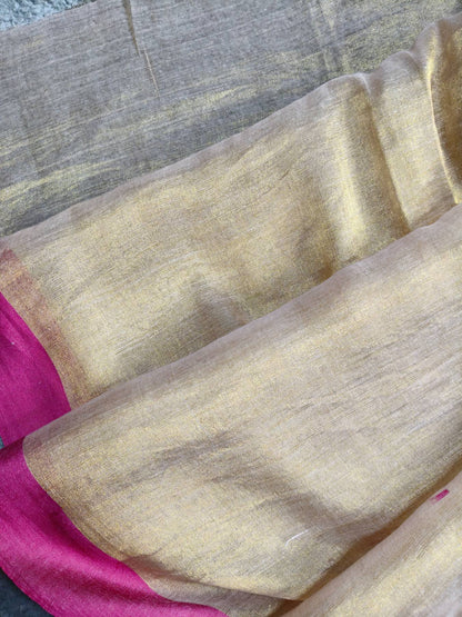LIGHT GOLD HANDLOOM MUL TISSUE SAREE