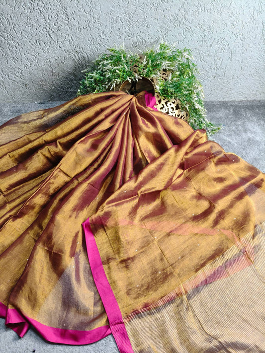 COPPOR GOLD HANDLOOM MUL TISSUE SAREE