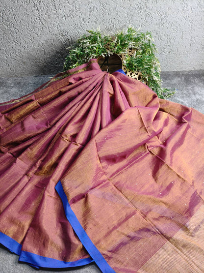 MAUVE GOLD HANDLOOM MUL TISSUE SAREE