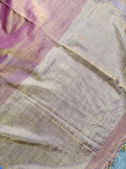 MAUVE GOLD HANDLOOM MUL TISSUE SAREE