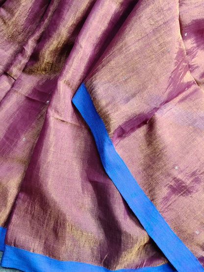 MAUVE GOLD HANDLOOM MUL TISSUE SAREE