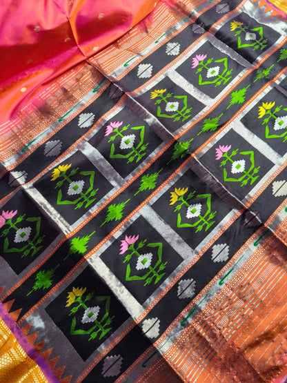 CORAL PINK SILK PURE HANDLOOM PAITHANI SAREE