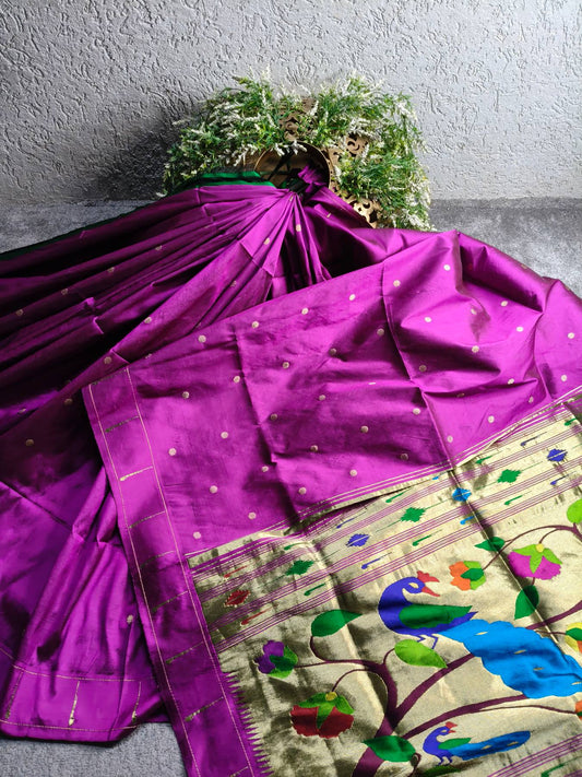 PURPLE SILK PURE HANDLOOM PAITHANI SAREE