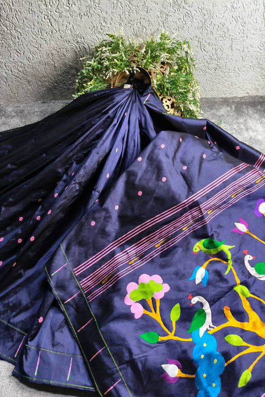 MIDNIGHT BLUE SILK PURE HANDLOOM PAITHANI SAREE