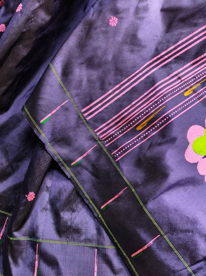 MIDNIGHT BLUE SILK PURE HANDLOOM PAITHANI SAREE