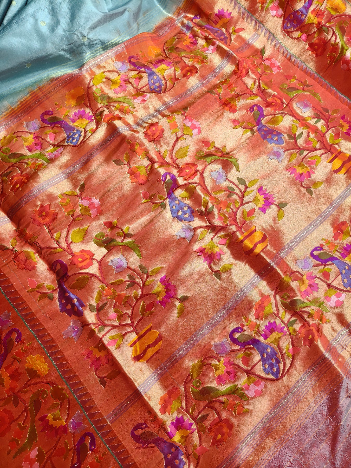SLATE GREY SILK PURE HANDLOOM EXCLUSIVE PAITHANI SAREE