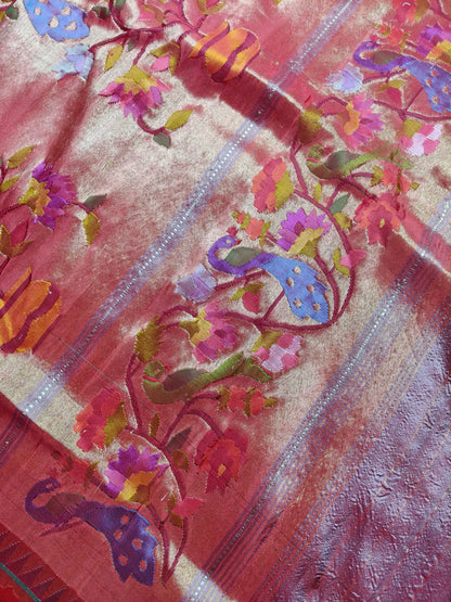 SLATE GREY SILK PURE HANDLOOM EXCLUSIVE PAITHANI SAREE