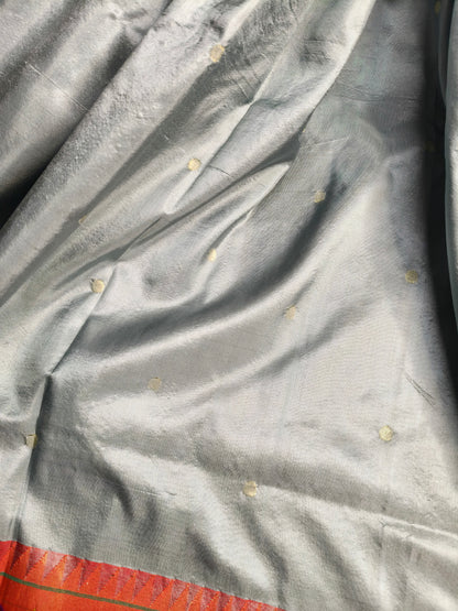 SLATE GREY SILK PURE HANDLOOM EXCLUSIVE PAITHANI SAREE