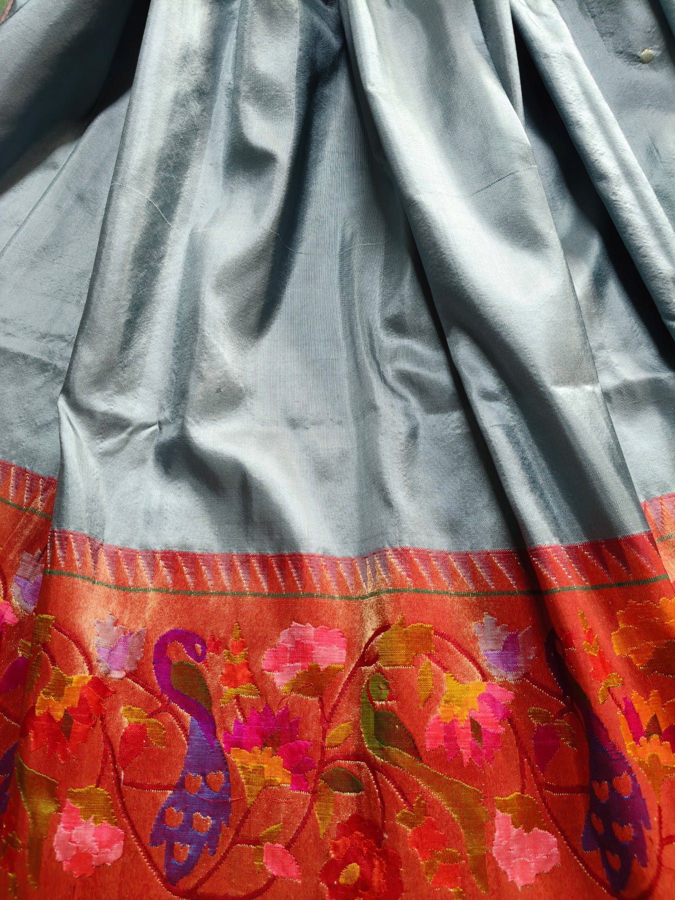 SLATE GREY SILK PURE HANDLOOM EXCLUSIVE PAITHANI SAREE