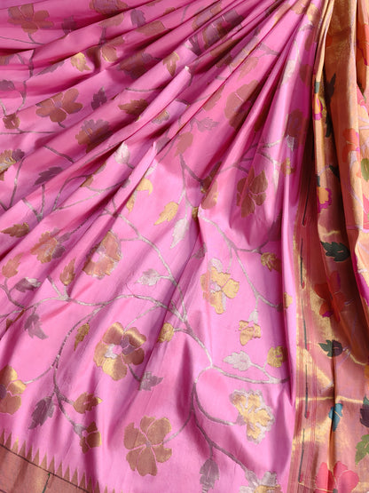 PINK GOLD SILK TISSUE PURE HANDLOOM EXCLUSIVE PAITHANI SAREE