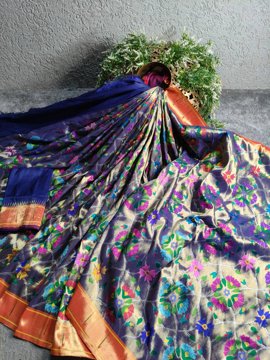 MIDNIGHT BLUE SILK TISSUE PURE HANDLOOM EXCLUSIVE PAITHANI SAREE