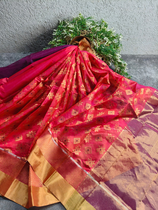 CORAL PINK SILK PURE HANDLOOM CHANDERI SAREE