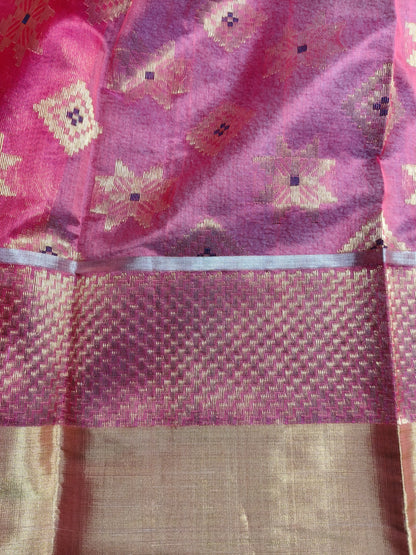CORAL PINK SILK PURE HANDLOOM CHANDERI SAREE