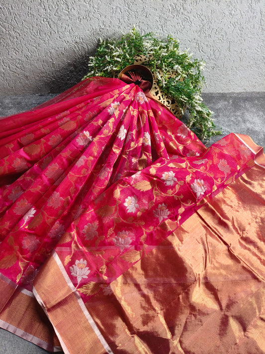 PINK SILK PURE HANDLOOM CHANDERI SAREE