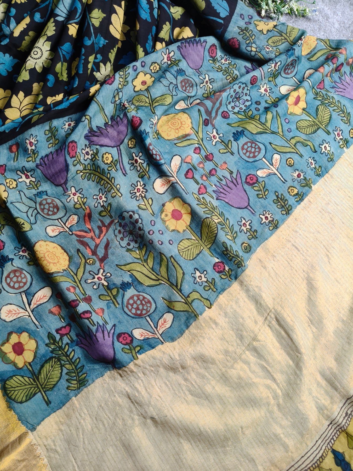 BLACK CHANNAURI SILK PURE HANDLOOM KALAMKARI SAREE
