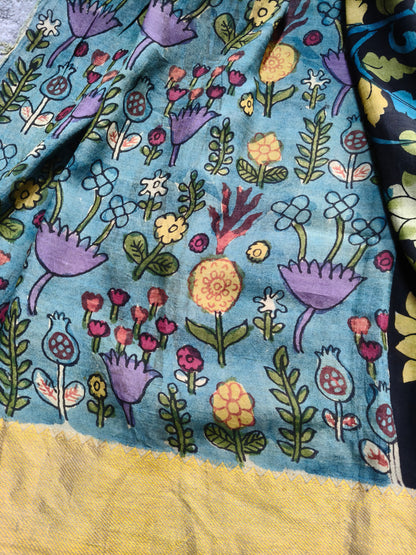 BLACK CHANNAURI SILK PURE HANDLOOM KALAMKARI SAREE