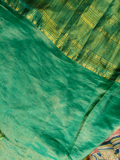 OLIVE GADWAL PATTU SILK PURE HANDLOOM KALAMKARI SAREE