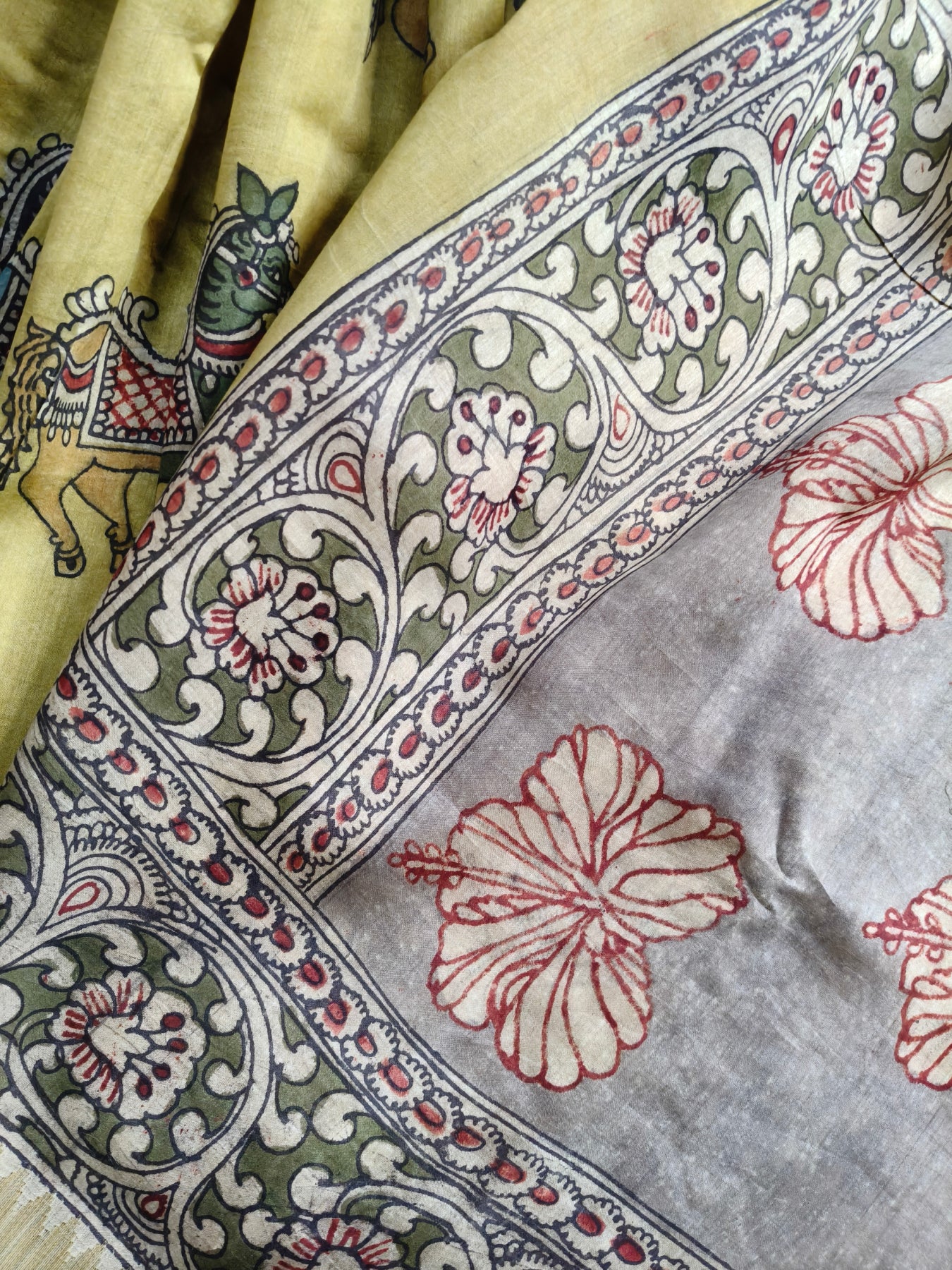 YELLOW CHANDERI SILK PURE HANDLOOM KALAMKARI SAREE