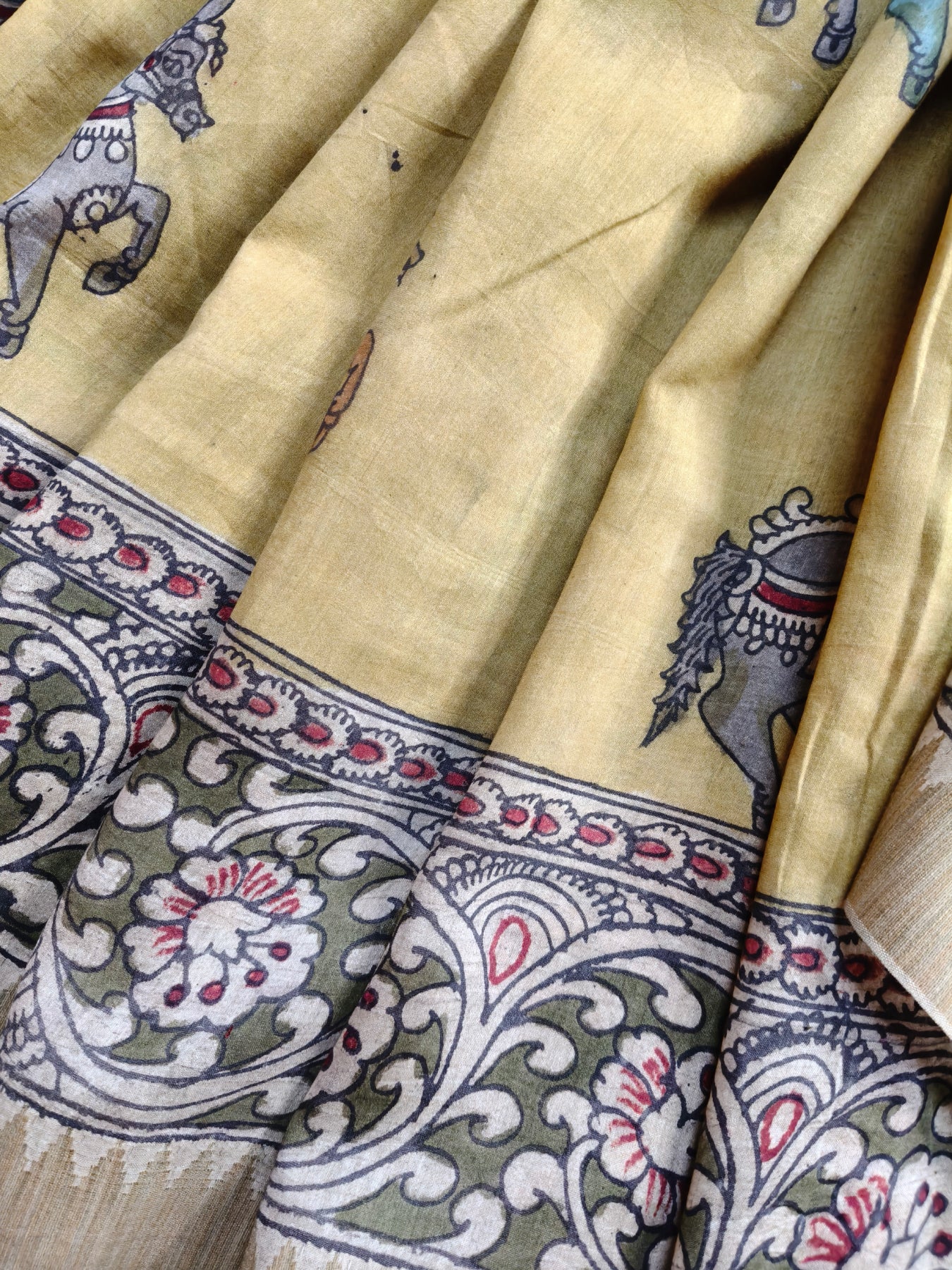 YELLOW CHANDERI SILK PURE HANDLOOM KALAMKARI SAREE
