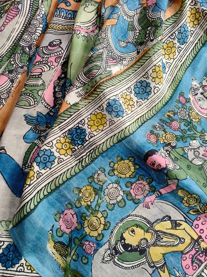 ORANGE SICO PURE HANDLOOM KALAMKARI SAREE