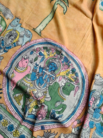 ORANGE SICO PURE HANDLOOM KALAMKARI SAREE