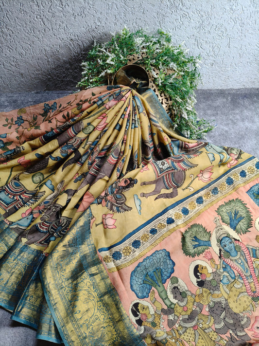 YELLOW CHANNAURI SILK PURE HANDLOOM KALAMKARI SAREE