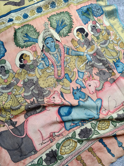 YELLOW CHANNAURI SILK PURE HANDLOOM KALAMKARI SAREE