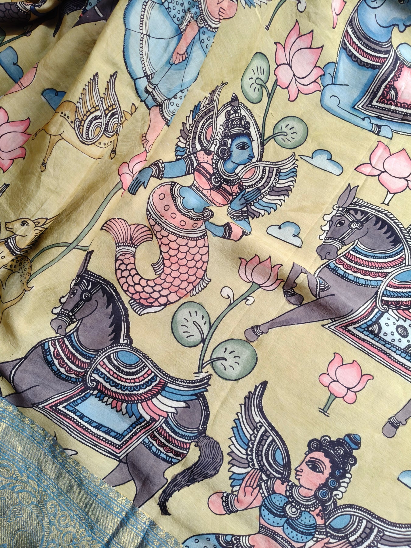 YELLOW CHANNAURI SILK PURE HANDLOOM KALAMKARI SAREE